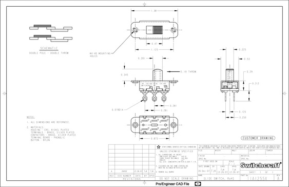 Allparts EP-0260 Switchcraft® On-On Slide Switch for Jazzmaster® and Jaguar®, White knob