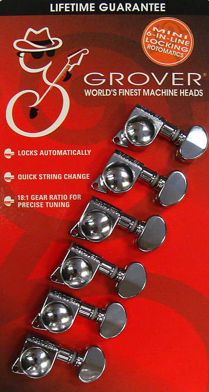 Grover 406C Mini Locking Rotomatics Machine Heads, 6-In-Line, Chrome