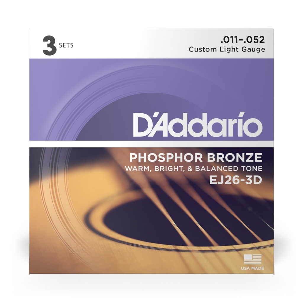 D'Addario Phosphor Bronze Strings, 11-52 Custom Light, EJ26