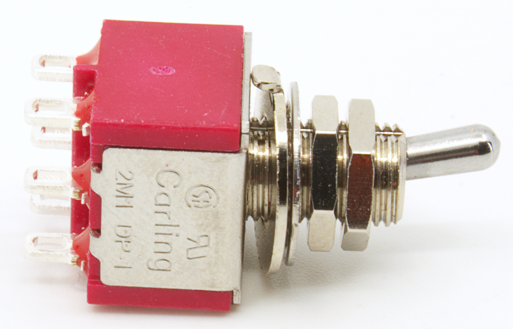 Carling Mini Toggle Switch, DPDT, 2 Position, Solder Lugs, Short Bat