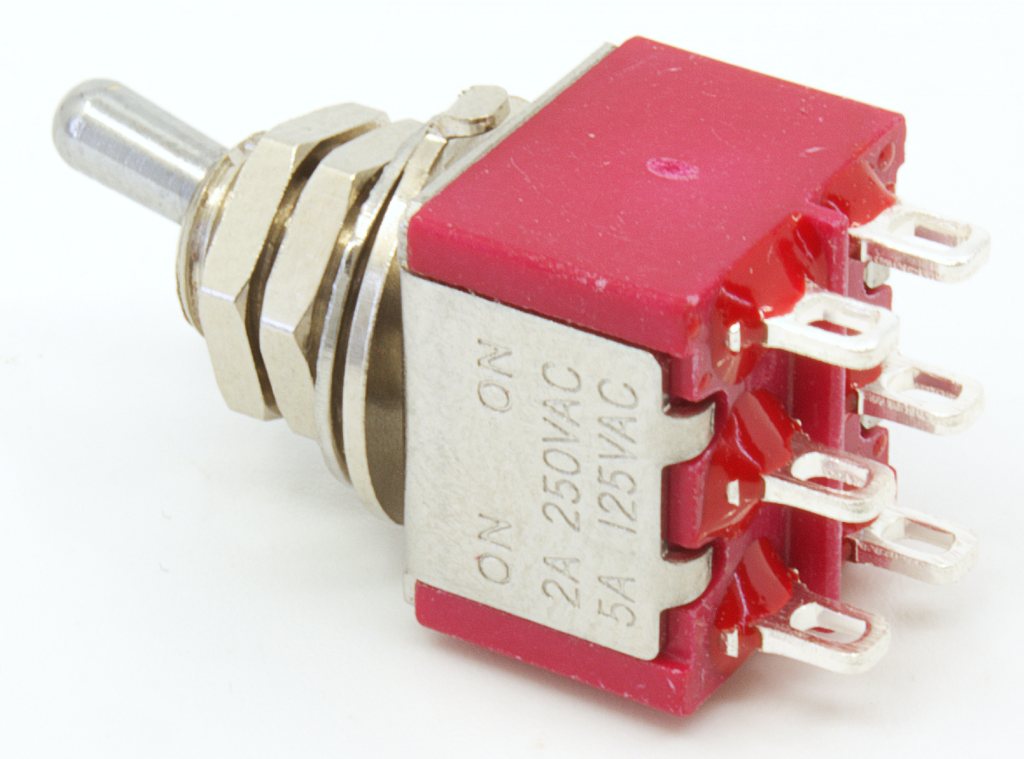 Carling Mini Toggle Switch, DPDT, 2 Position, Solder Lugs, Short Bat