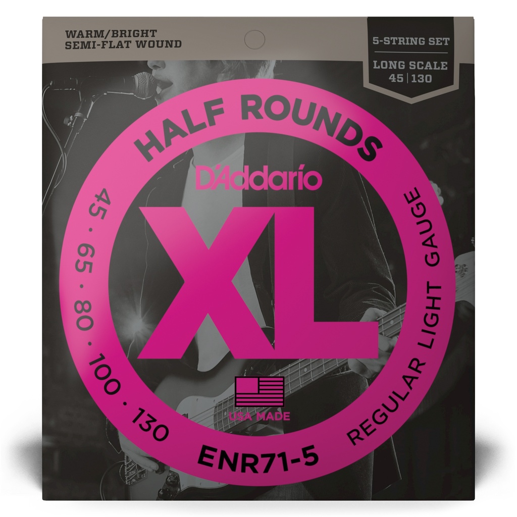 D'Addario 45-130 Regular Light 5-String, Long Scale, XL Half Rounds Bass Strings