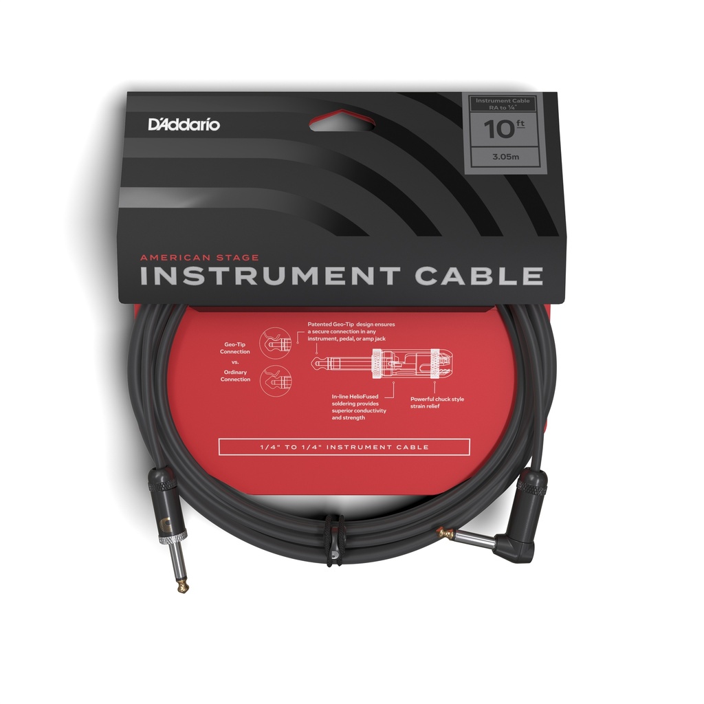 D'Addario American Stage Right-Angle Instrument Cable, 10 Feet