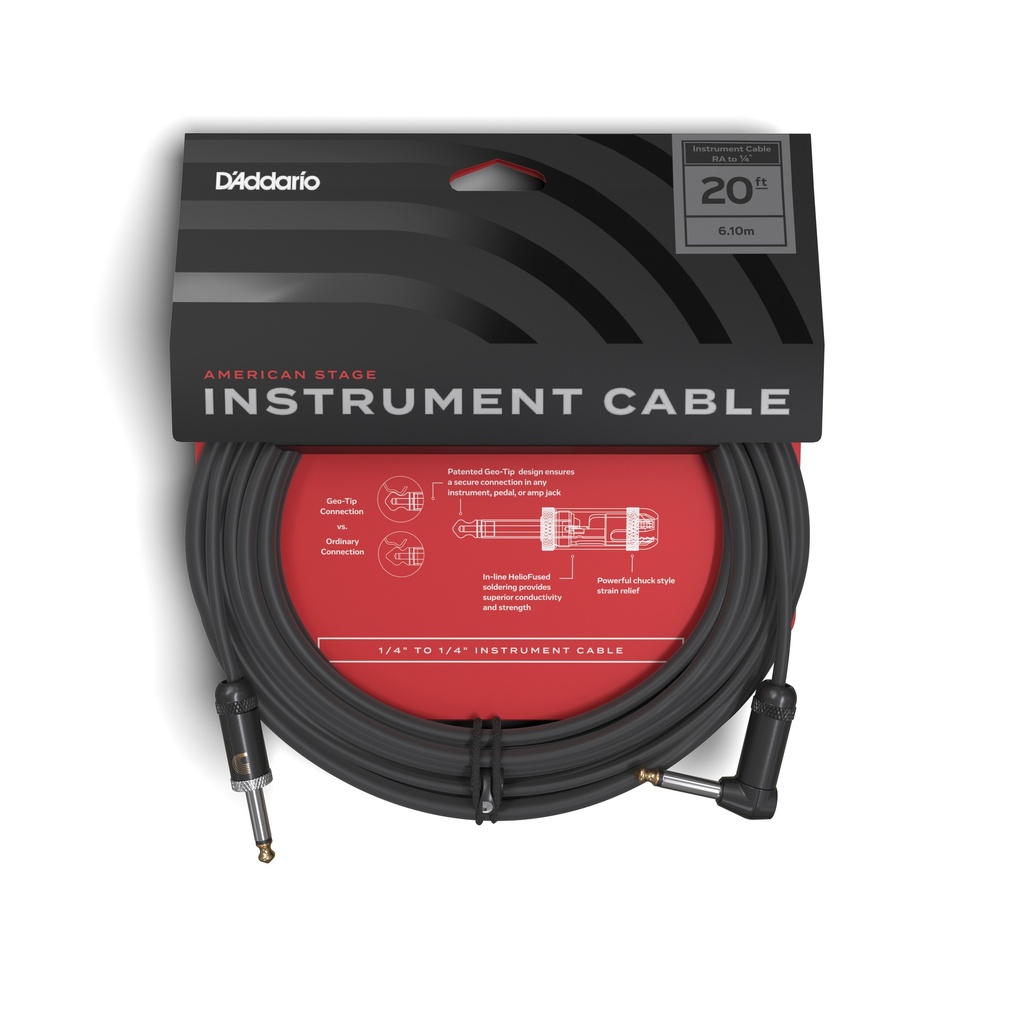 D'Addario American Stage Right-Angle Instrument Cable, 20 Feet