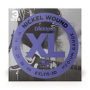 D'Addario XL Nickel Wound Strings, 11-49 Medium, EXL115-3D, 3 Pack