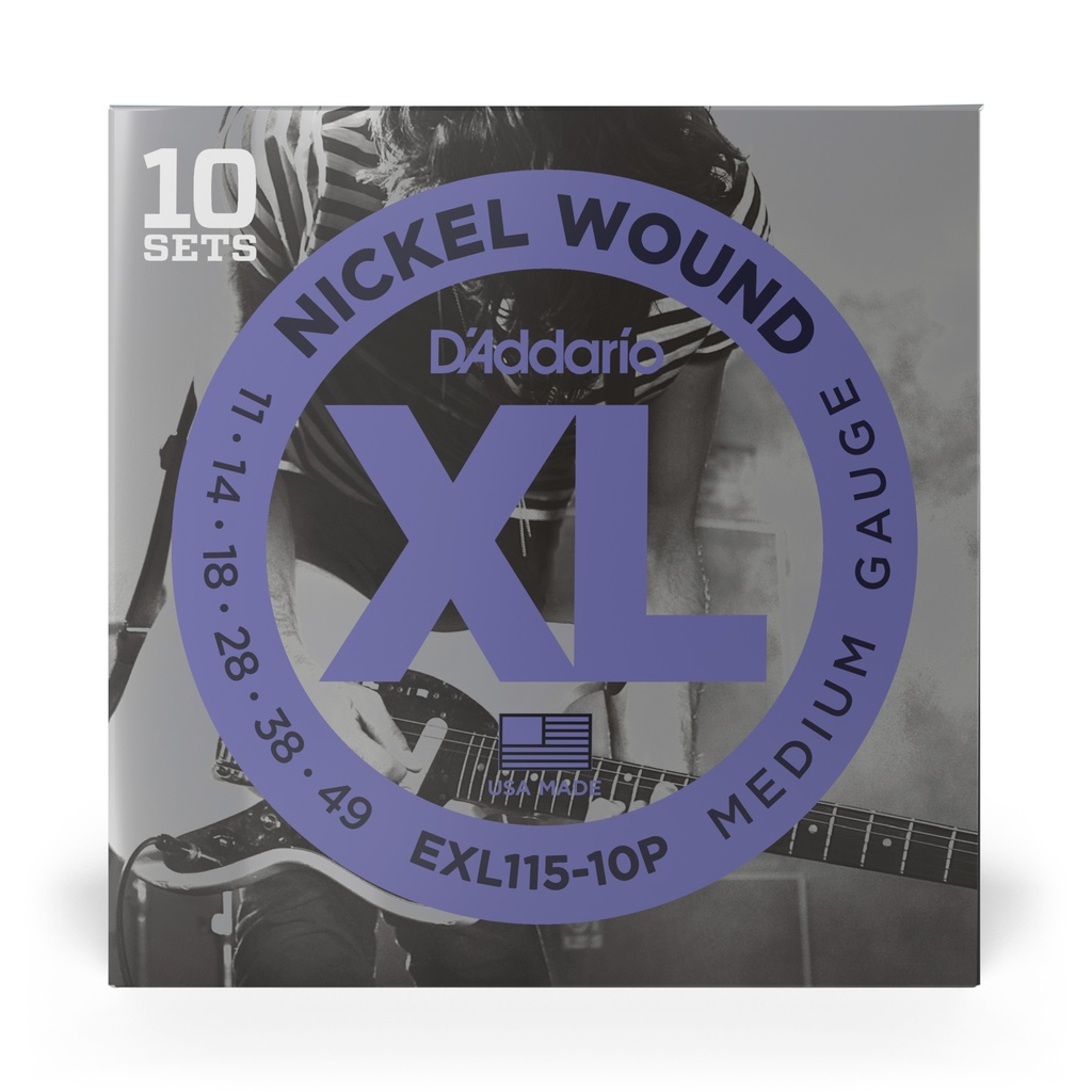 D'Addario XL Nickel Wound Strings, 11-49 Medium, EXL115-10P, 10 Pack