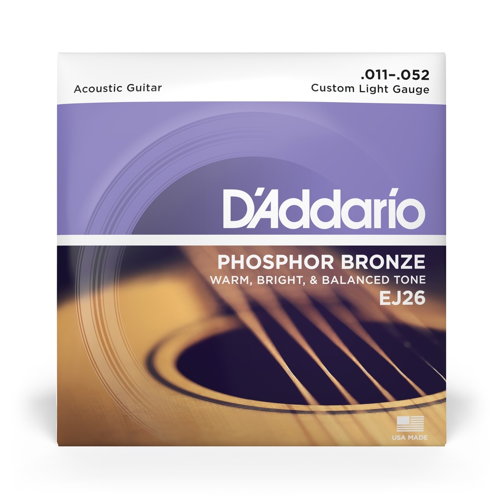 D'Addario Phosphor Bronze Strings, 11-52 Custom Light, EJ26