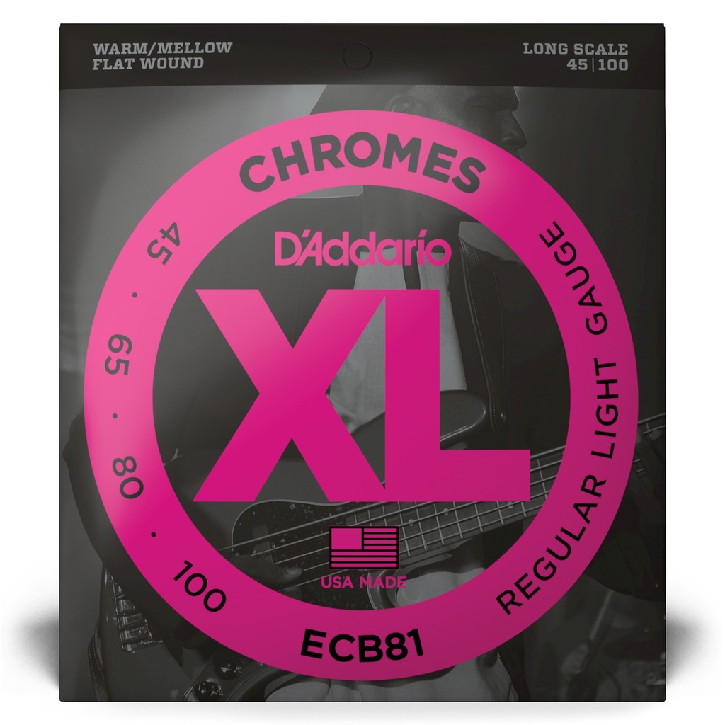 D'Addario XL Chromes Bass Strings, 45-100 Regular Light, Long Scale, ECB81