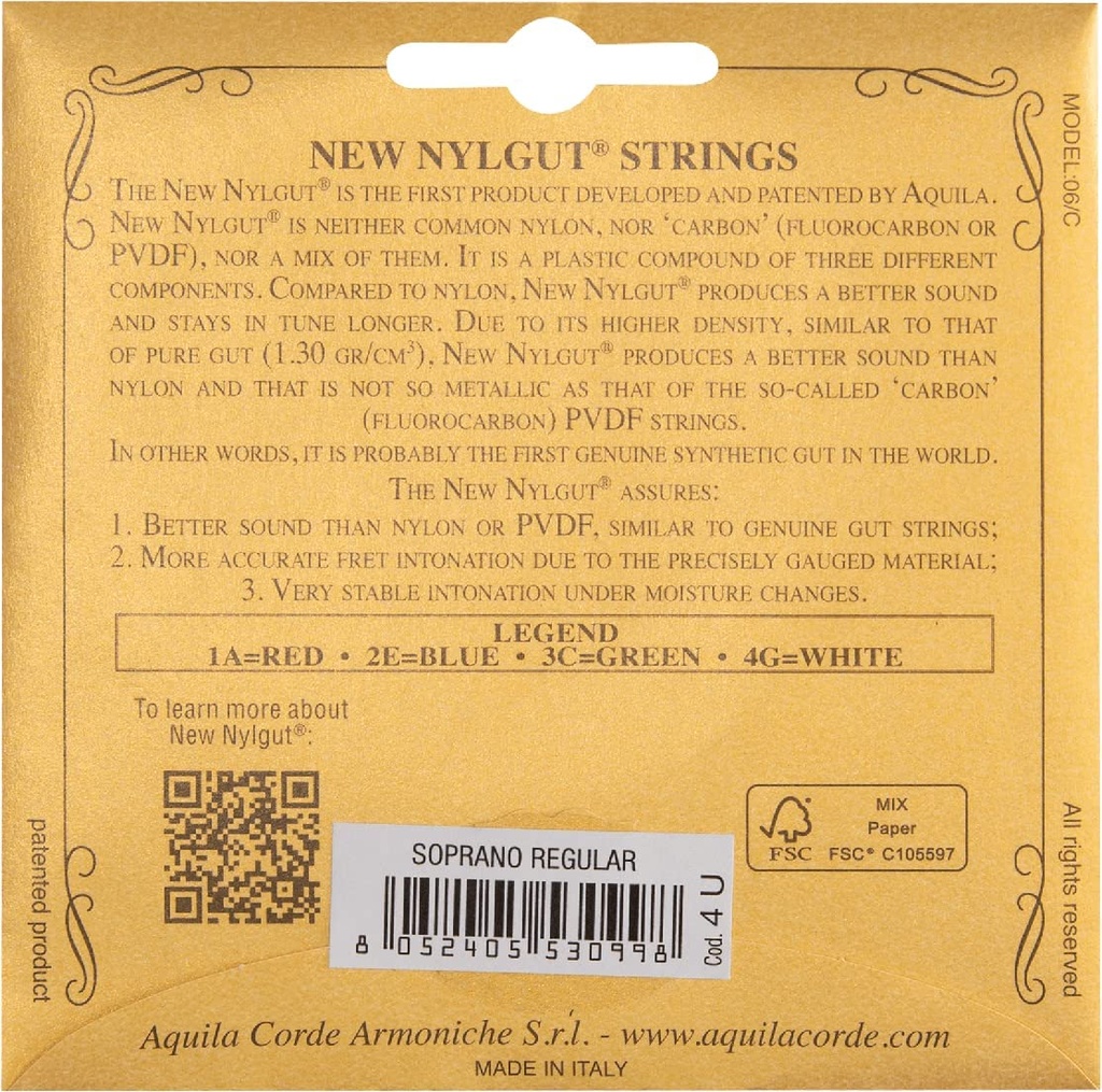 Aquila 4U Nylgut Soprano Ukulele Strings, Regular Tuning