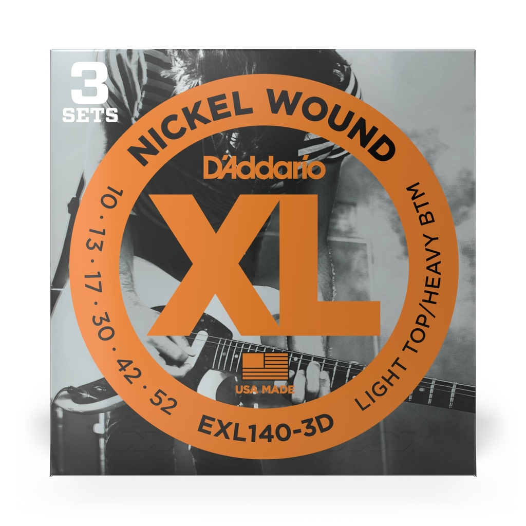 D'Addario 10-52 Light Top/Heavy Bottom, XL Nickel Electric Guitar Strings 3-Pack