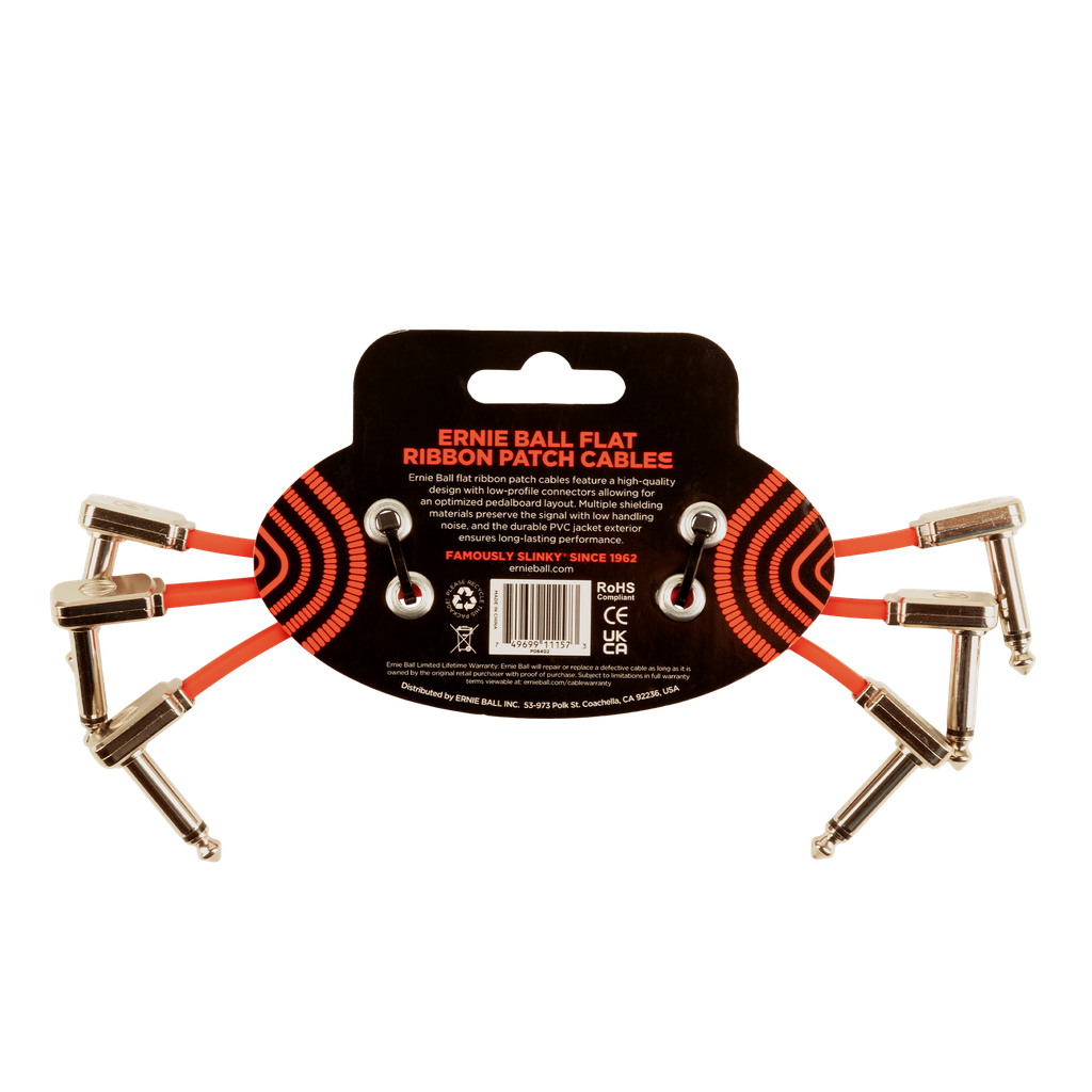 Ernie Ball Flat Ribbon Patch Cables, 6", Red, 3 Pack