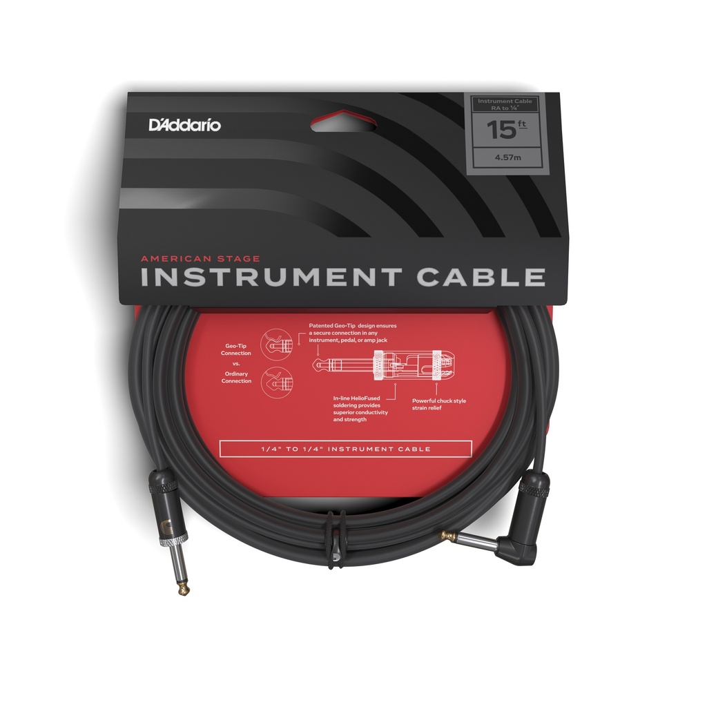 D'Addario American Stage Right-Angle Instrument Cable, 15 Feet