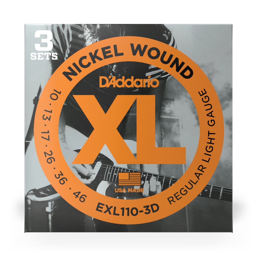 D'Addario 10-46 Regular Light, XL Nickel Electric Guitar Strings 3-Pack