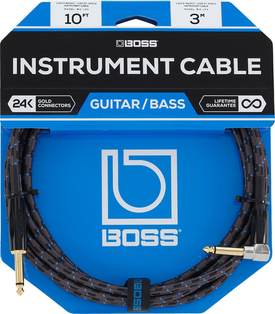 Boss BIC-10A Right-Angle Instrument Cable, 10'