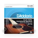D'Addario Flat Tops Phosphor Bronze Acoustic Guitar Strings, 12-53 Light