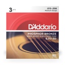 D'Addario 13-56 Medium, Phosphor Bronze Acoustic Guitar Strings 3-Pack