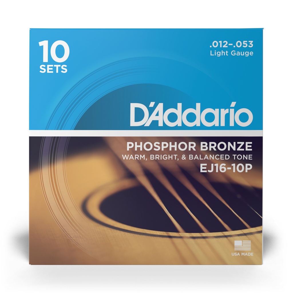 D'Addario 12-53 Light, Phosphor Bronze Acoustic Guitar Strings 10-Pack
