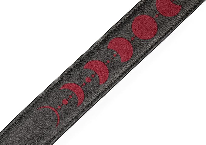 Levy's 2.5" Padded Garment Leather Guitar Strap with Embroidery Moon Phases, Black/Burgundy