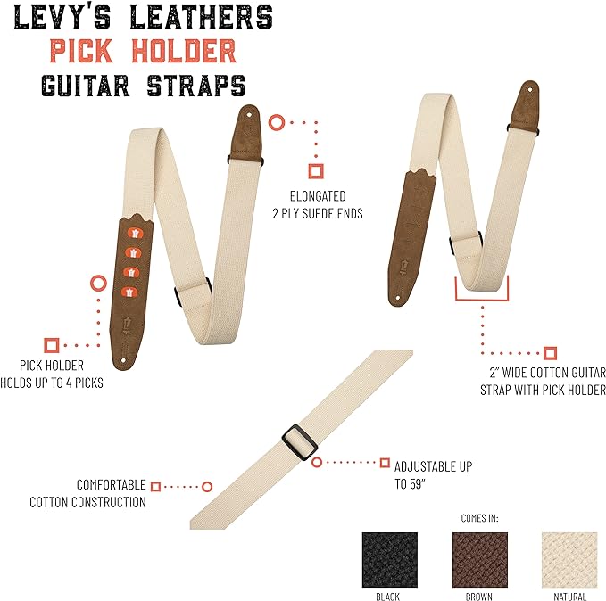 Levy's 2" Cotton Pick Holder Strap, Brown
