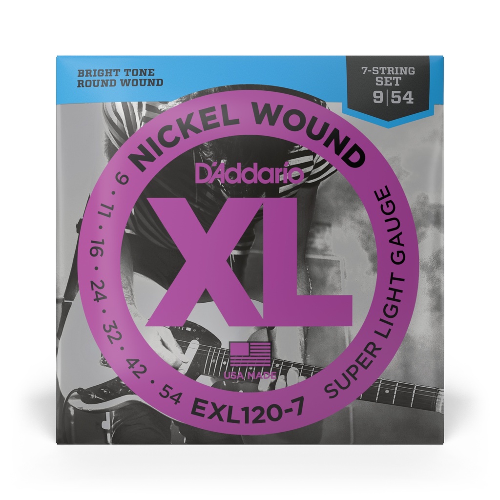 D'Addario 09-54 Super Light 7-String, XL Nickel Electric Guitar Strings