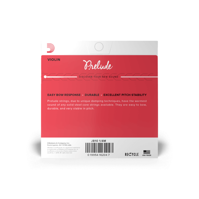 D'Addario Prelude Violin String Set, 1/4 Scale, Medium Tension