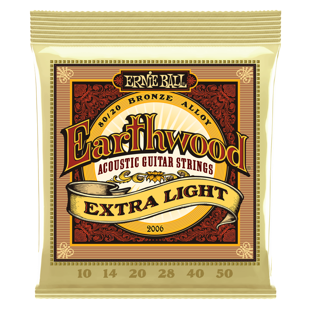 [P02006] Ernie Ball Earthwood Extra Light 80/20 Bronze Acoustic Guitar Strings - 10-50 Gauge