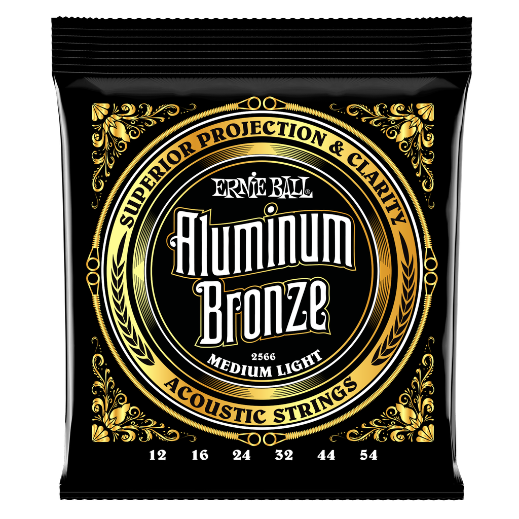[P02566] Ernie Ball Medium Light Aluminum Bronze Acoustic Guitar Strings - 12-54 Gauge