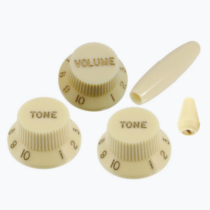 [PK-0178-048] Allparts PK-0178 Complete Knob Set for Stratocaster®, Vintage Cream