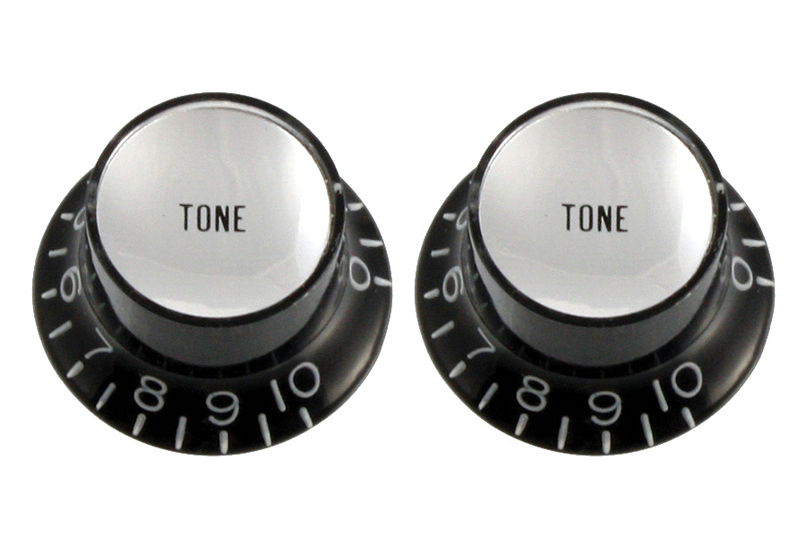 Allparts PK-0182 Set of 2 Tone Reflector Knobs, Black with Silver