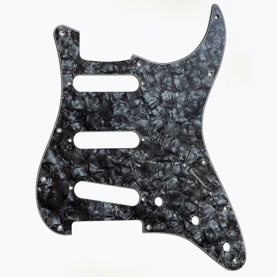 Allparts PG-0552 11-hole Pickguard for Stratocaster®, Dark Black Pearloid 4-ply (DBP/W/B/W) .100