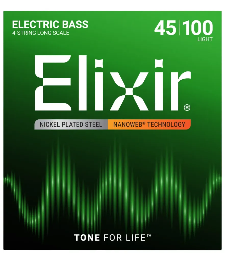 [14052] Elixir 14052 Nickel Plated Steel Bass Strings, NANOWEB, Long Scale Light, 45-100