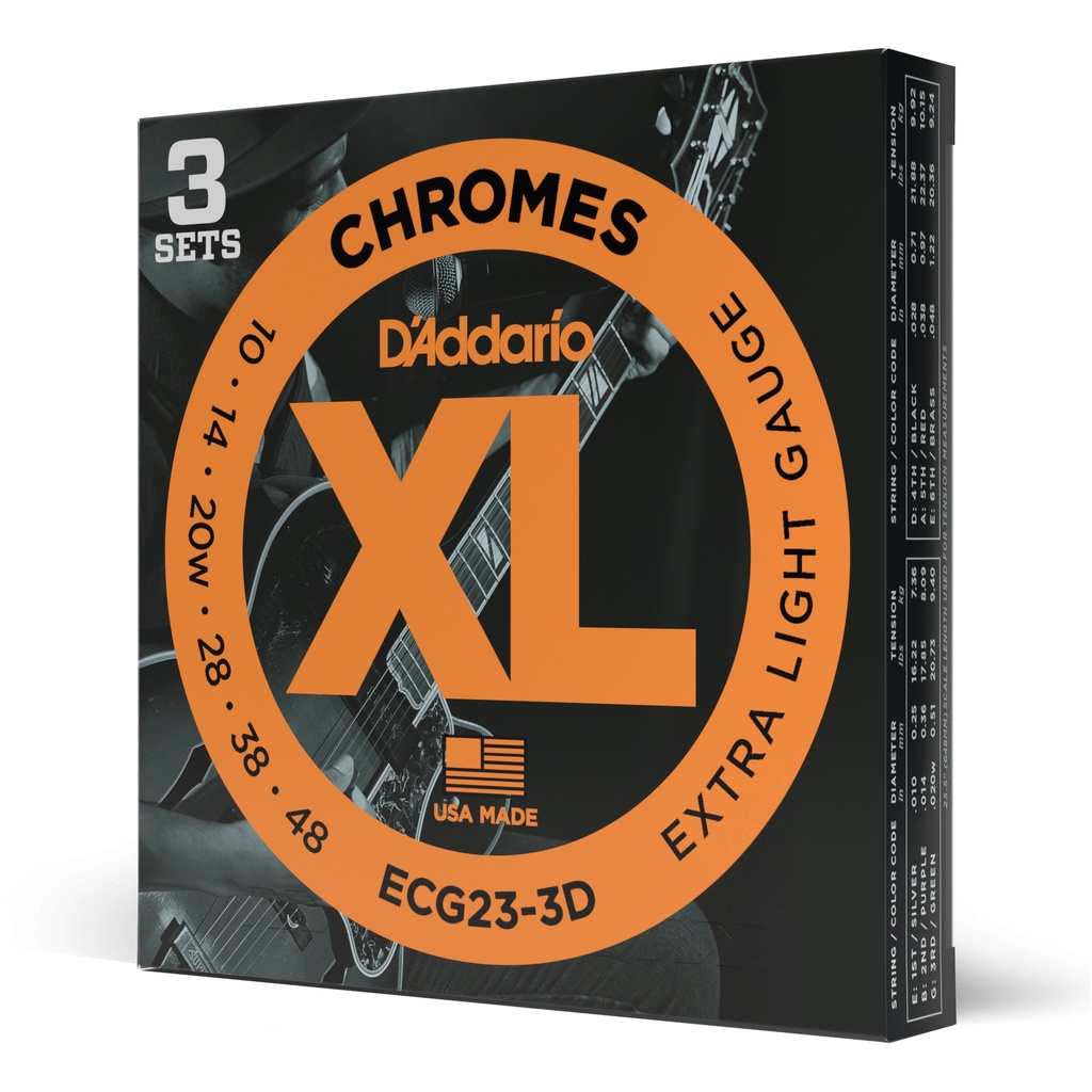 D'Addario 10-48 Extra Light, XL Chromes Flatwound Electric Guitar Strings 3-Pack