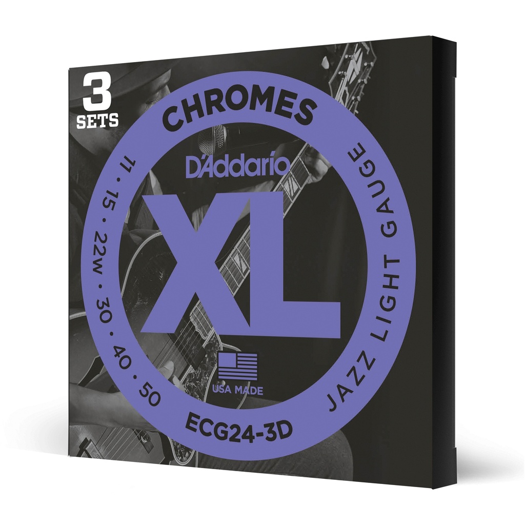 [ECG24-3D] D'Addario 11-50 Jazz Light, XL Chromes Flatwound Electric Guitar Strings 3-Pack