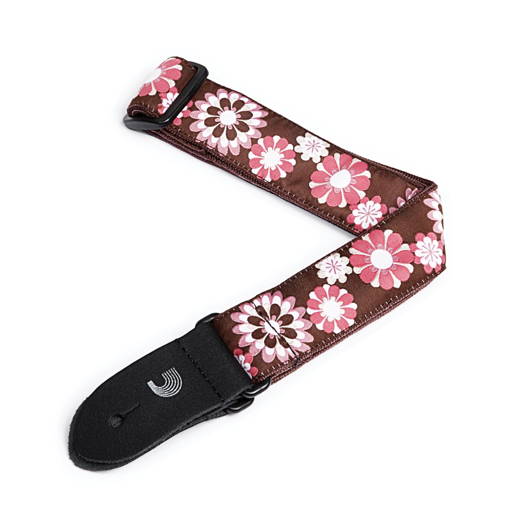 D'Addario Nylon Ukulele Strap, Brown and Pink Flowers