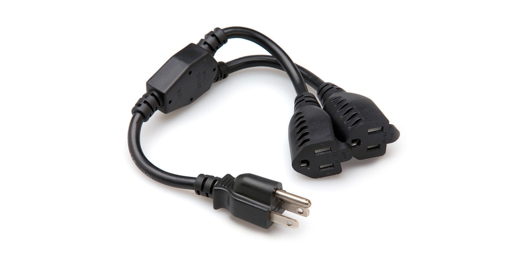 Hosa YAC-406 Power Extension Y Cable, Dual NEMA 5-15R to NEMA 5-15P, 14 AWG x 3 OFC