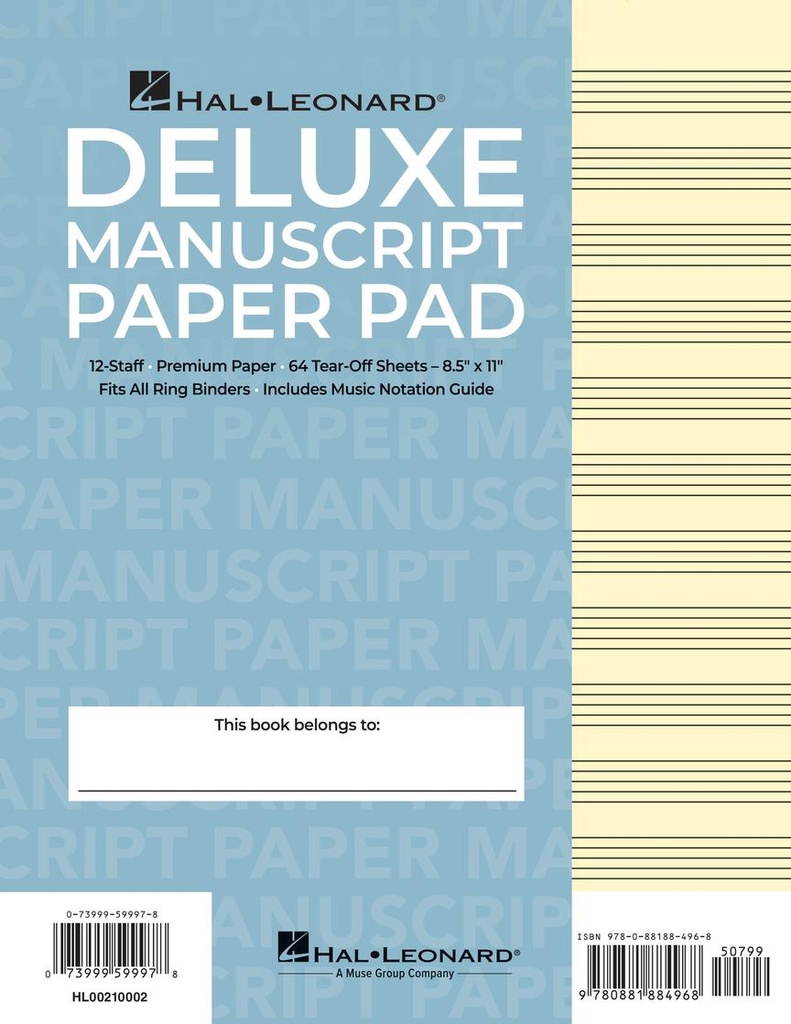 [HL00210002] Hal Leonard Manuscript Paper Deluxe Pad