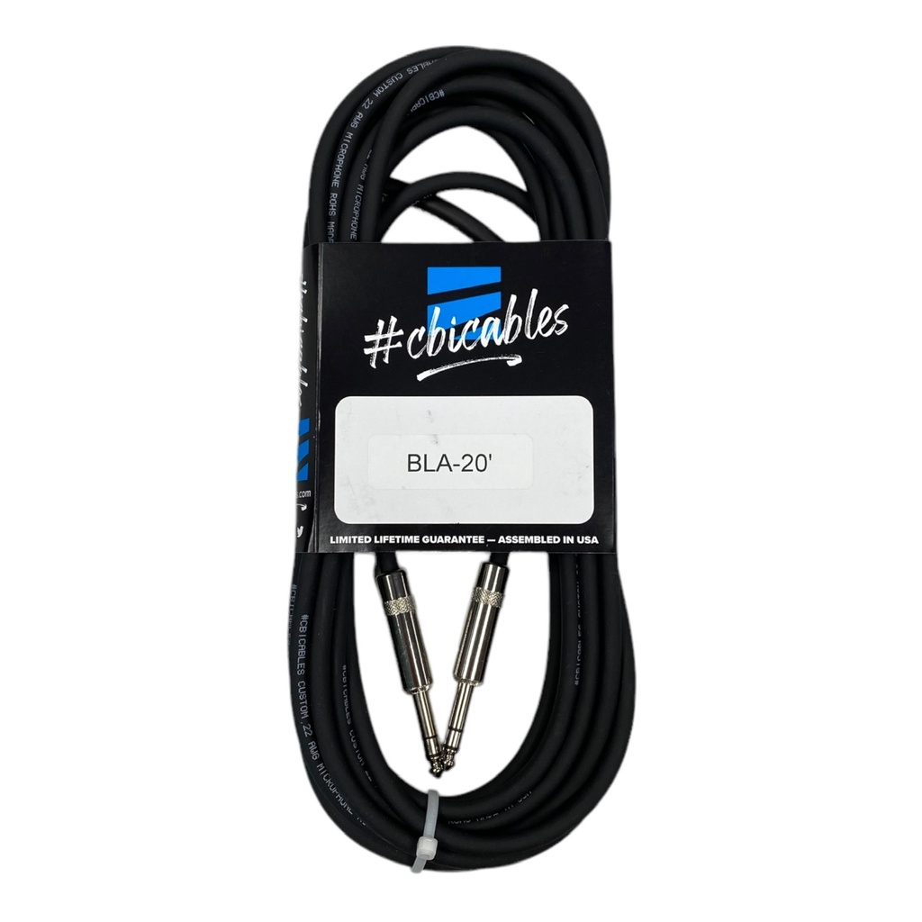 CBI Balanced Line Cable, 1/4" TRS to 1/4" TRS, 20 Feet
