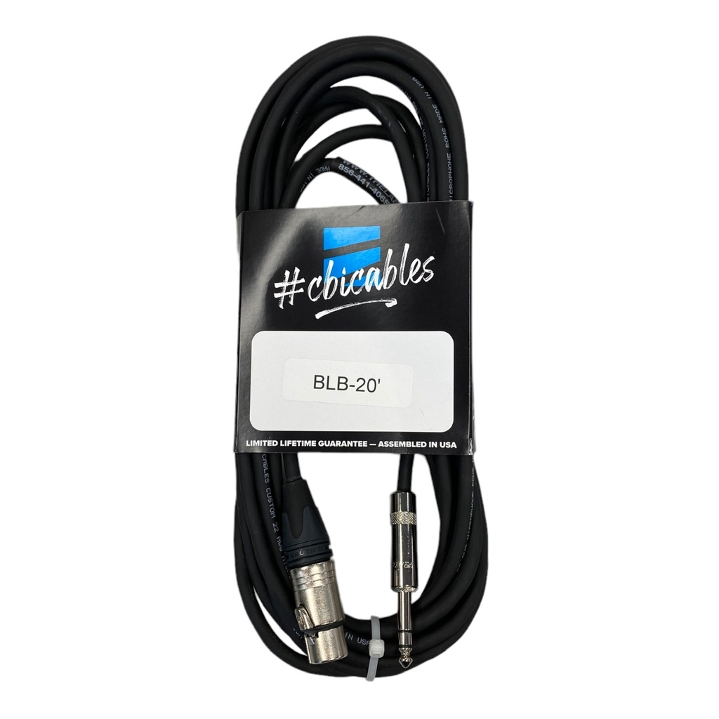 CBI Balanced Line Cable, 1/4" TRS to XLR Female, 20 Feet