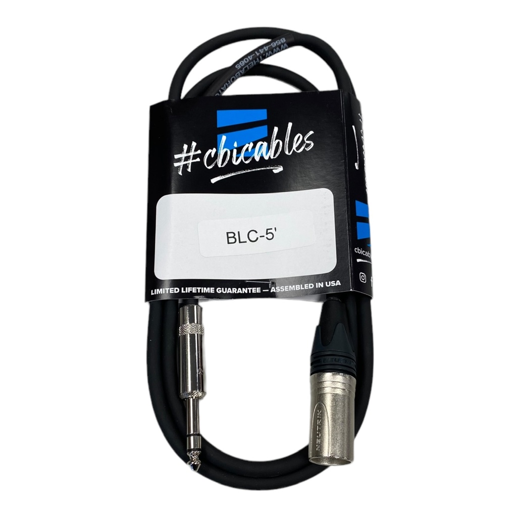 CBI Balanced Line Cable, 1/4" TRS to XLR Male, 5 Feet