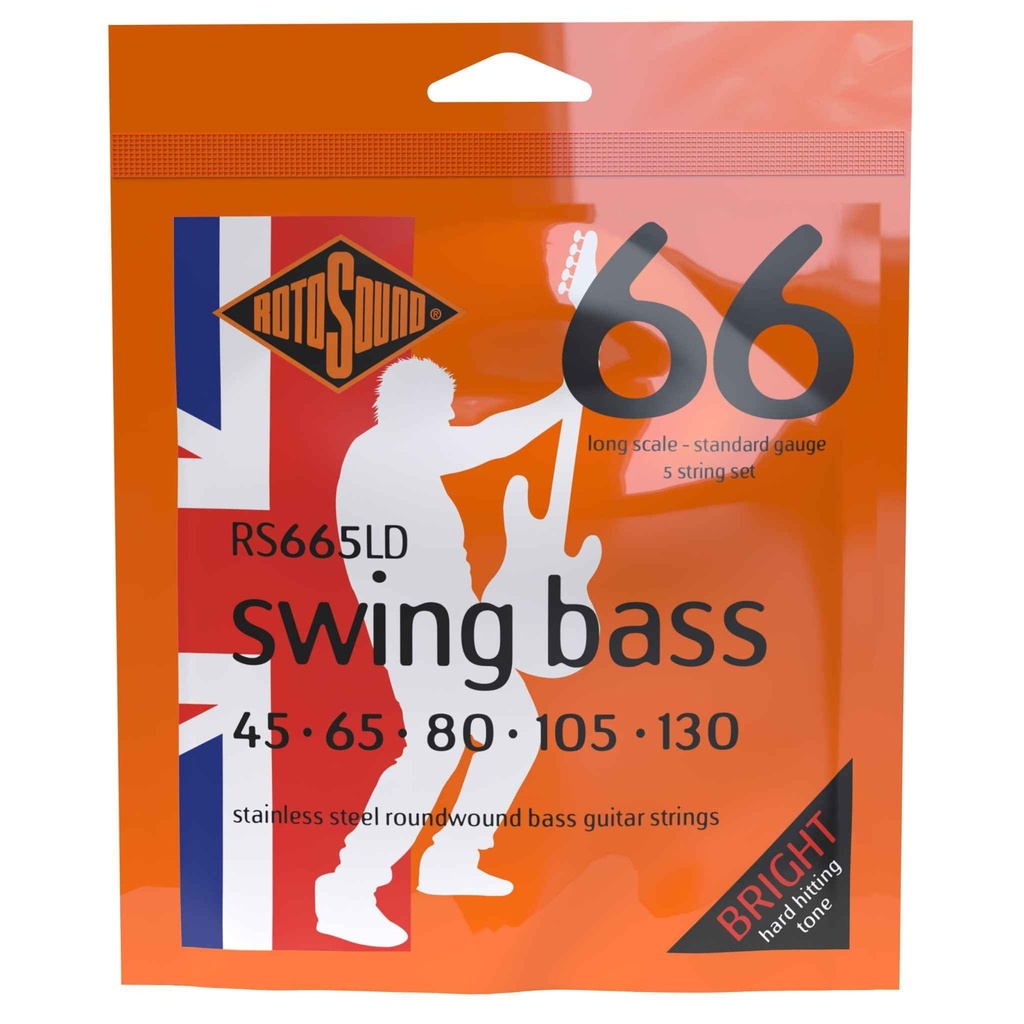 Rotosound Swing Bass 66 Stainless Steel Long Scale Standard Gauge 5-String Bass Strings