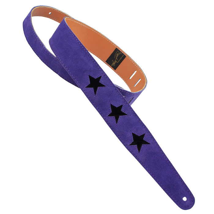 Henry Heller 2" Star Series Leather Guitar Strap, Purple with Black Stars