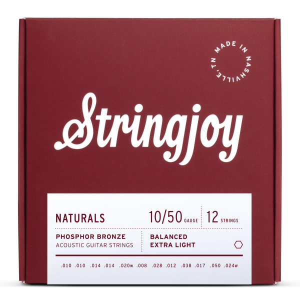 Stringjoy Naturals 12 String Extra Light Gauge (10-50) Phosphor Bronze Acoustic Guitar Strings