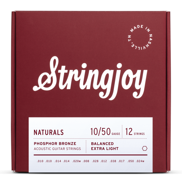 Stringjoy Naturals 12-String Extra Light Gauge (10-50) Phosphor Bronze Acoustic Guitar Strings
