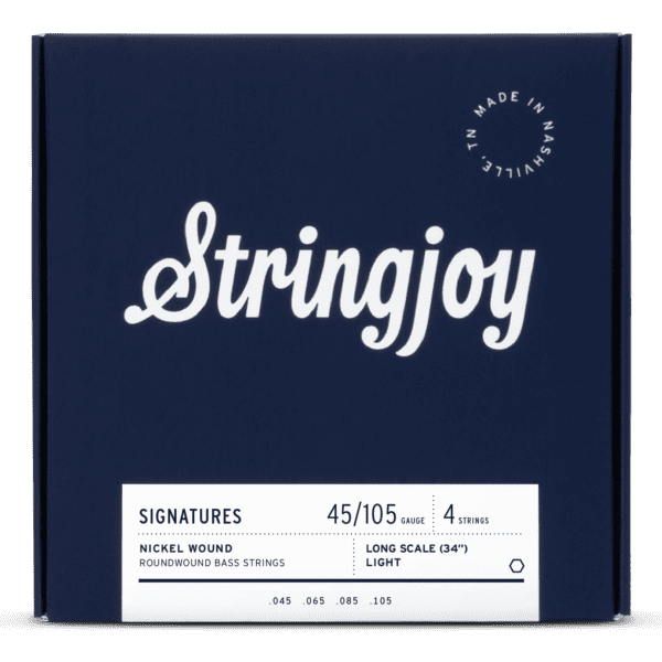 Stringjoy Light Gauge (45-105) 4 String Long Scale Nickel Wound Bass Guitar Strings