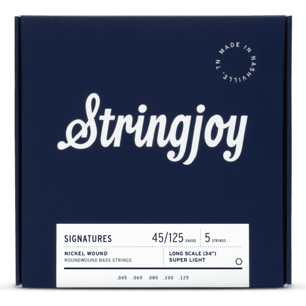 Stringjoy Super Light Gauge (45-125) 5 String Long Scale Nickel Wound Bass Guitar Strings