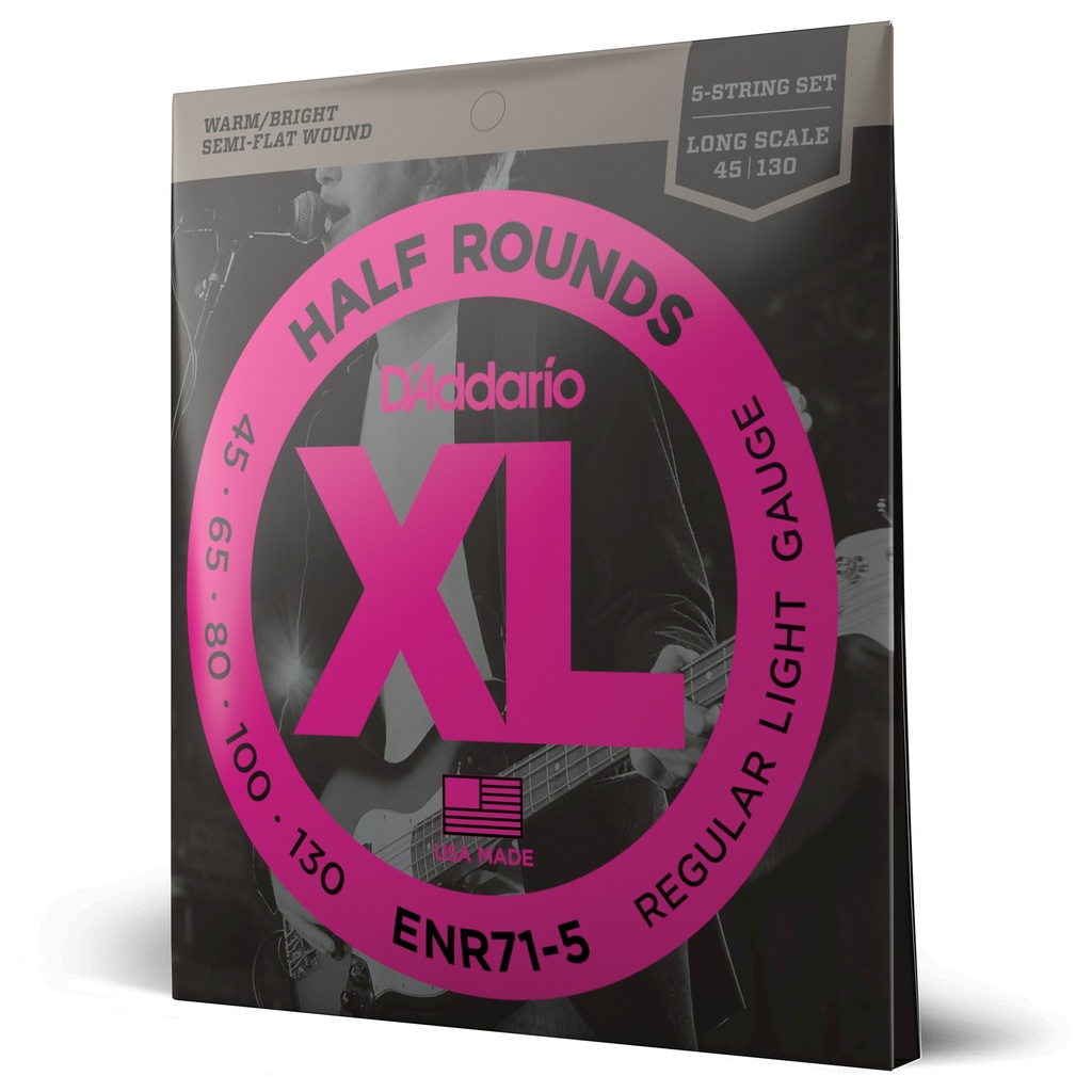 D'Addario 45-130 Regular Light 5-String, Long Scale, XL Half Rounds Bass Strings