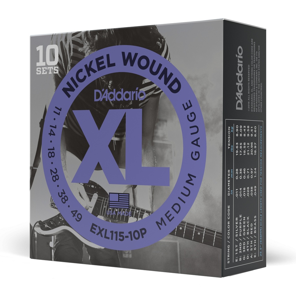 D'Addario XL Nickel Wound Strings, 11-49 Medium, EXL115-10P, 10 Pack