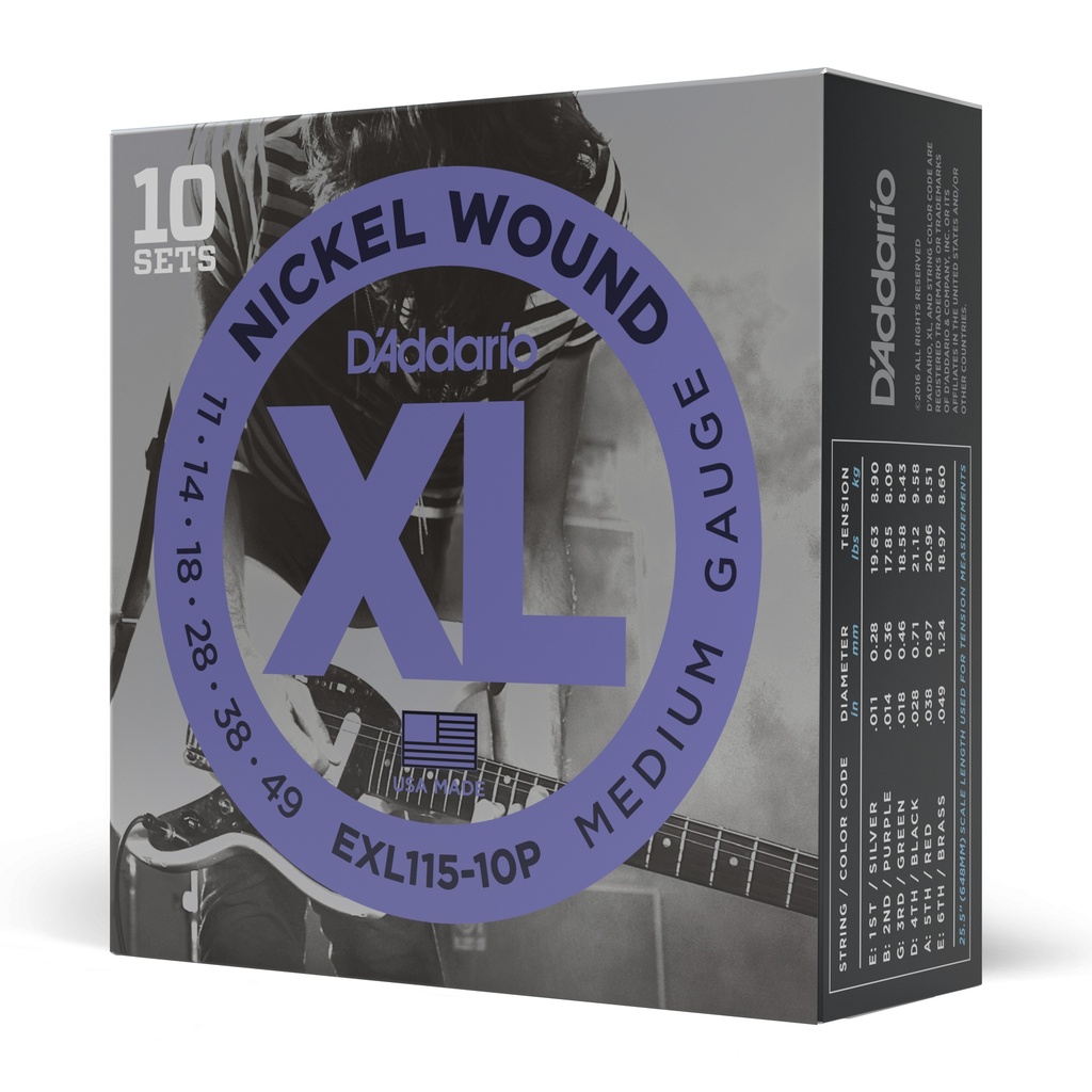 [EXL115-10P] D'Addario XL Nickel Wound Strings, 11-49 Medium, EXL115-10P, 10 Pack