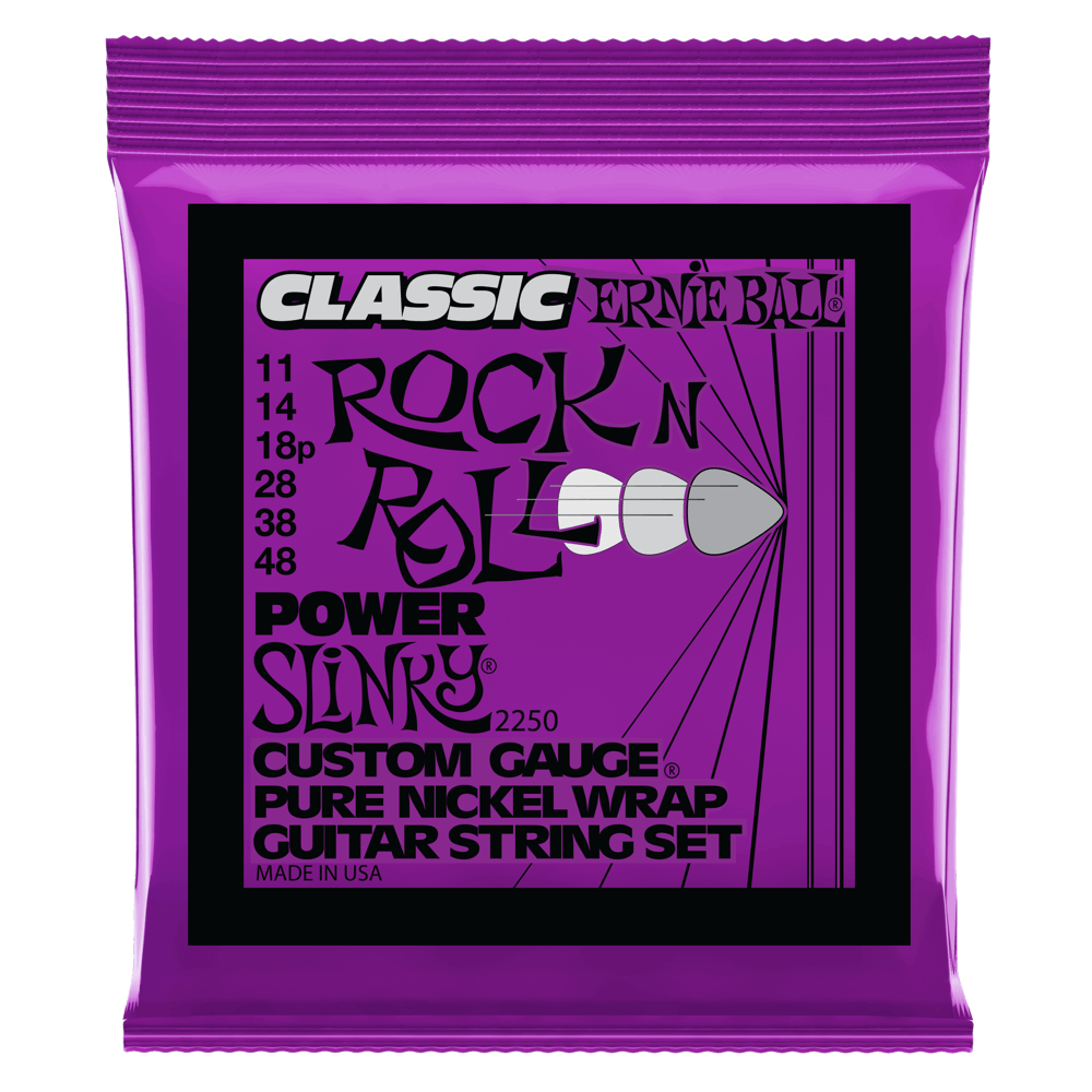 [P02250] Ernie Ball Power Slinky Classic Rock n Roll Pure Nickel Wrap Electric Guitar Strings - 11-48 Gauge
