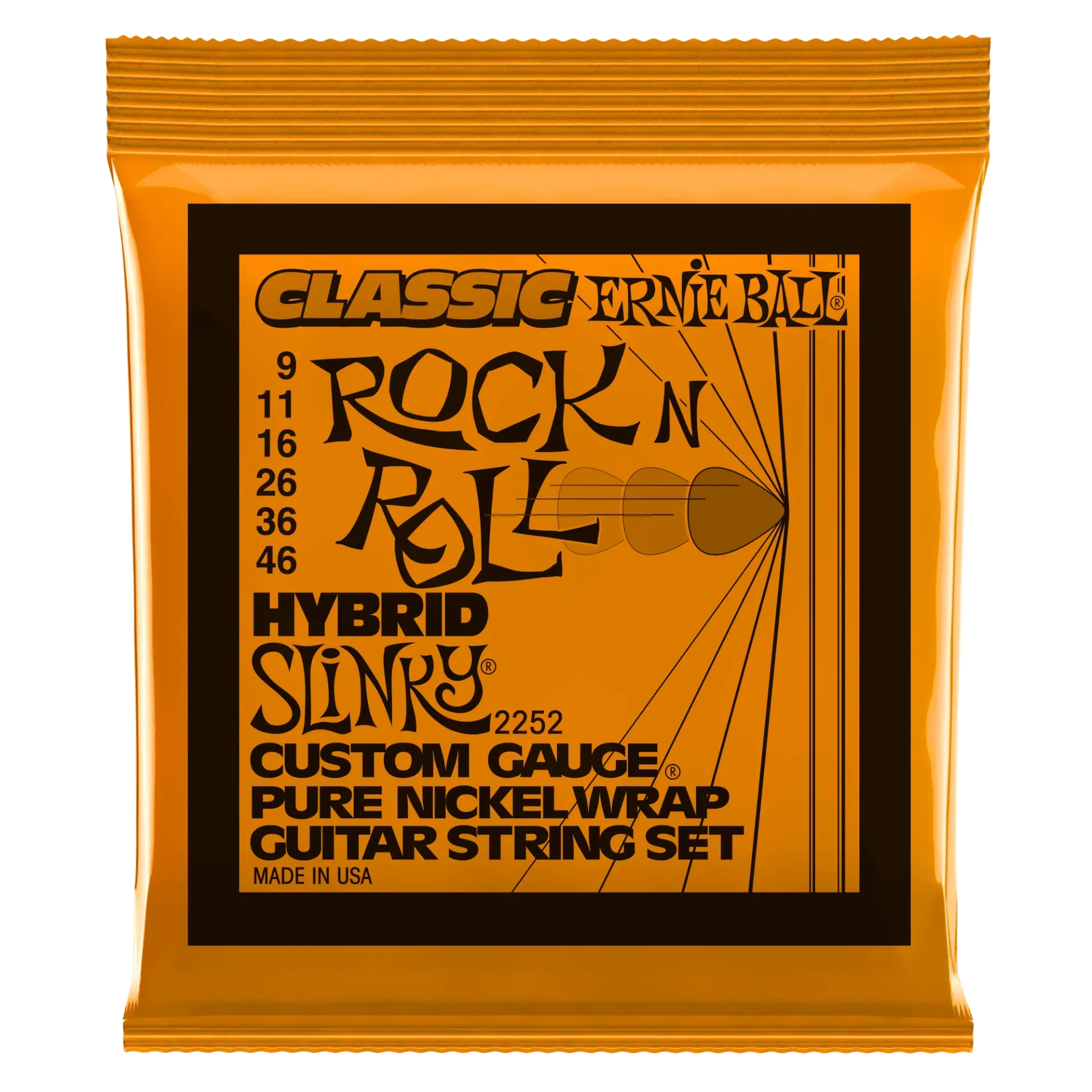 Ernie Ball Hybrid Slinky Classic Rock n Roll Pure Nickel Wrap Electric Guitar Strings - 9-46 Gauge